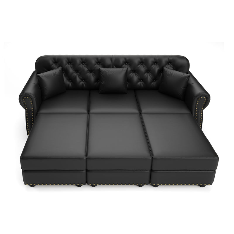 Upholstered Sofa With Nailhead Trim, Rolled Armrests With Ottoman