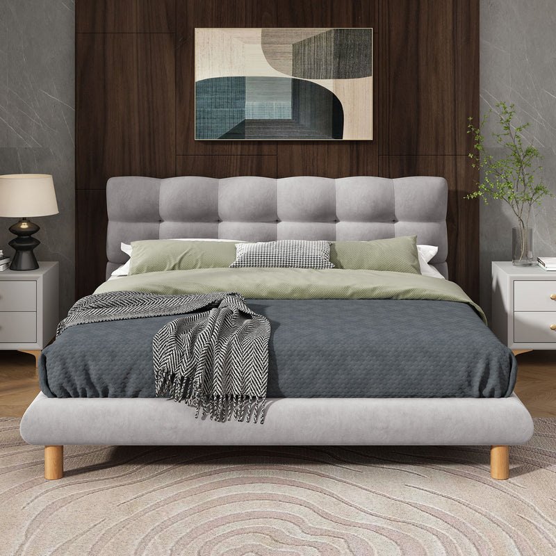 Upholstered Platform Bed Frame With Cookie Shaped Headboard