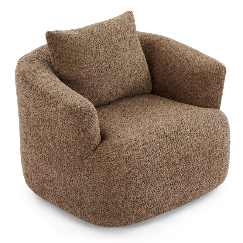 360° Swivel Barrel Sofa Chair With Throw Pillow, Upholstered Accent Chair