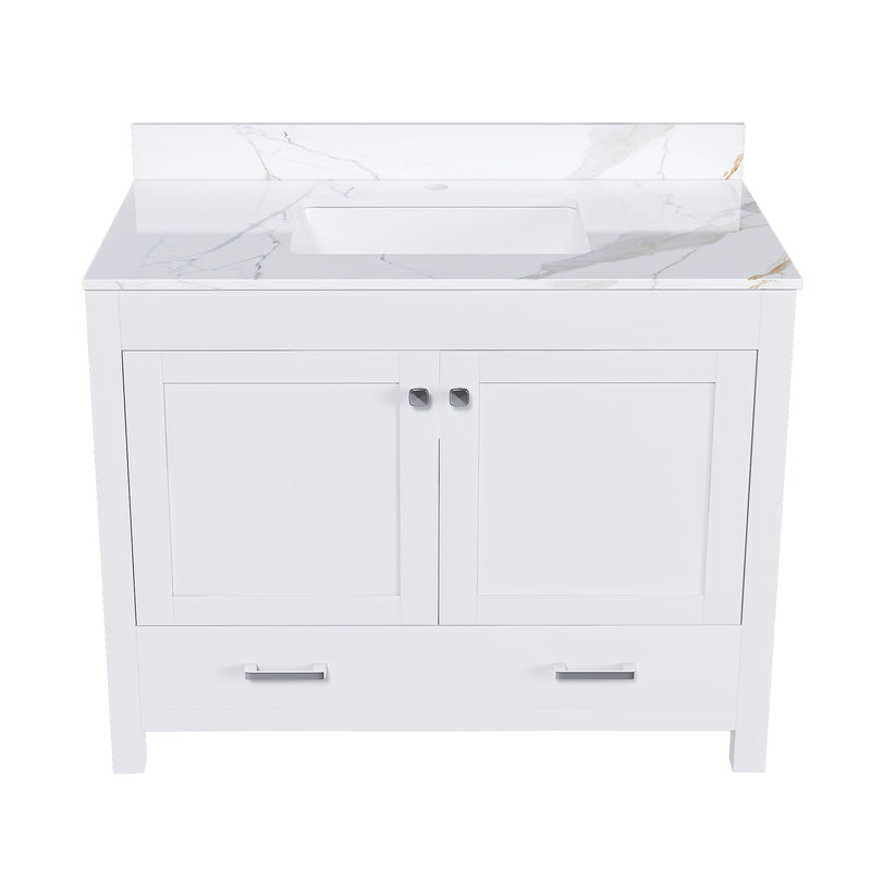 43" Bathroom Vanity, Multi Functional Cabinet, Doors And Drawer - White
