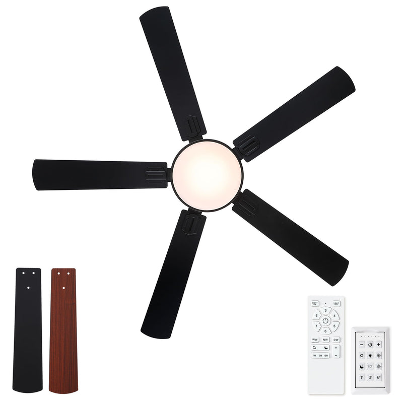 Flush Mount Ceiling Fans With LED Light And Remote Control, 5 Blades