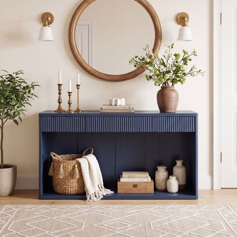 Fluted Console Table With 3 Drawers, Long Sofa Table Behind Couch For Living Room