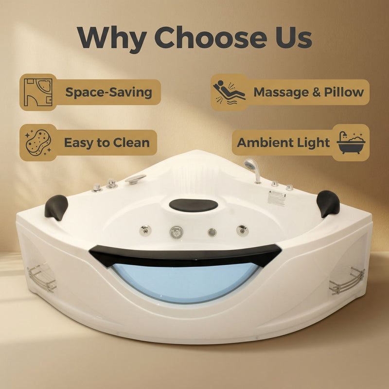 Xavier - Double Corner Massage Bathtub - Milk White