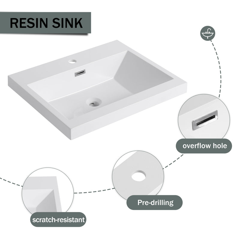 Modern Freestanding Bathroom Vanity With Resin Sink & Soft Close Cabinet Doors