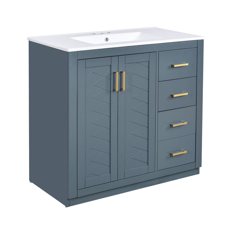 Bathroom Vanity With Sink Combo, Storage Cabinet, Freestanding Set With 3 Drawers & Soft Closing Doors