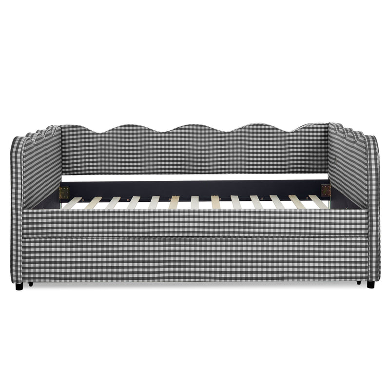 Gingham Daybed With USB Charging Port, Wave-Shaped Design