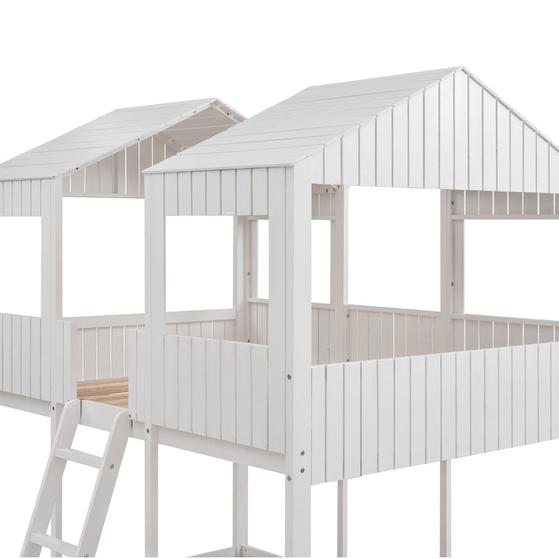 Bunk Bed With Roof, Window, Guardrail, Ladder