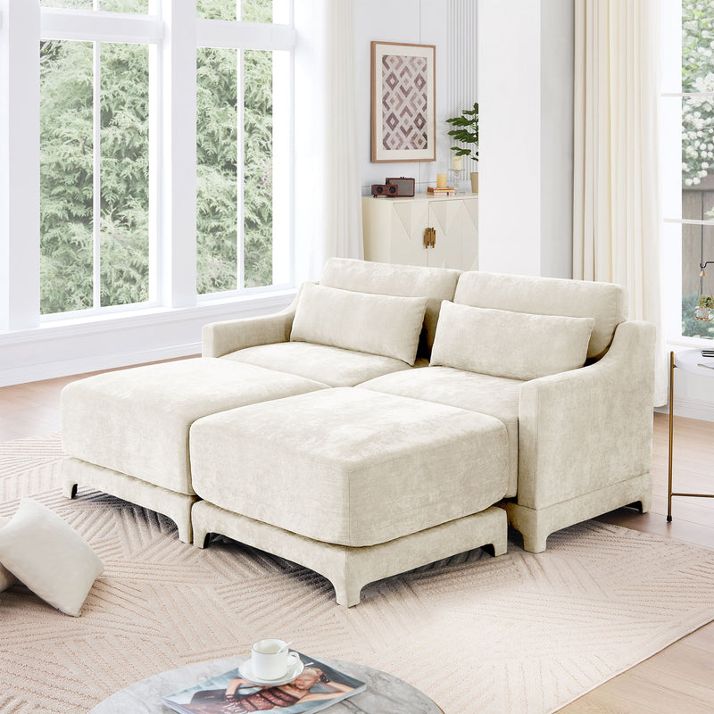 Stylish Sofa With Ottoman And Lumbar Pillows, Ergonomic Design