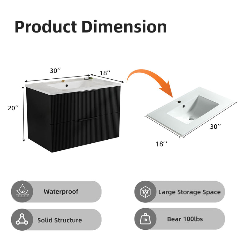 Modern Wall Mounted Floating Bathroom Vanity With Sink And Drawers