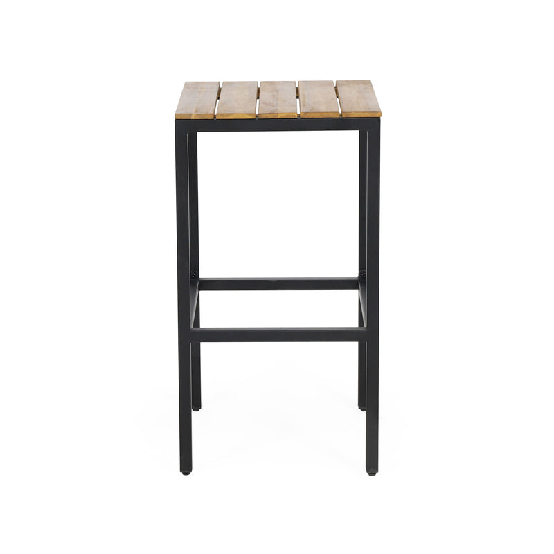 Outdoor Bar Stool With Slat Design And Metal Frame (Set of 2)