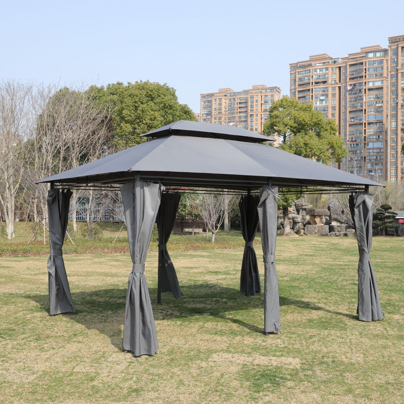 13 0 Ft Outdoor Patio Gazebo Canopy Tent With Ventilated Double Roof And Side Wall (Detachable Curtain Included On All Sides) Suitable For Lawn Garden Backyard And Deck - Gray
