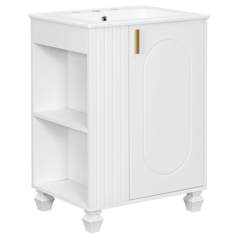 Classic Retro Bathroom Vanity With Sink, Door Shelf, Side Open Storage Frame