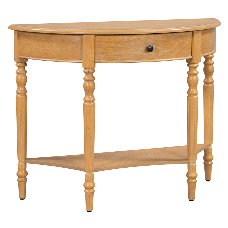 Half Moon Console Table With Drawer & Shelf