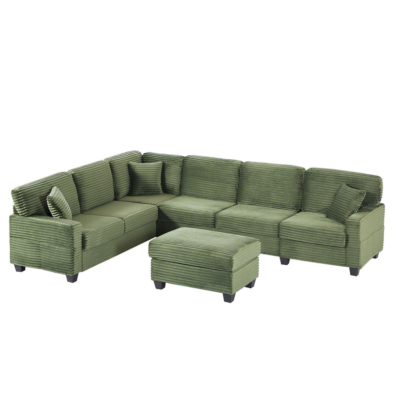 Upholstered U-Shaped Sectional Sofa With Movable Ottoman And Side Storage Pockets