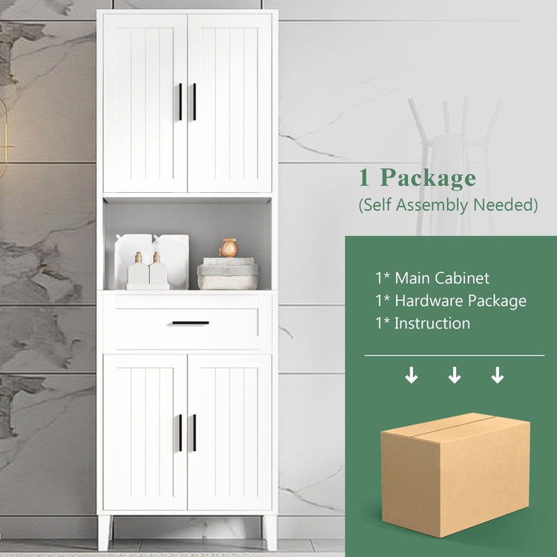 Freestanding Tall Bathroom Cabinet With Soft Close Doors And Adjustable Shelves