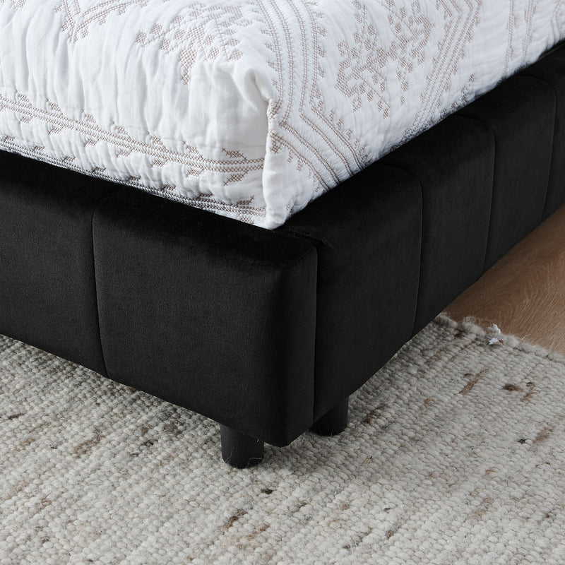 Storage Elegant Upholstered Tufted Bed Frame With Backrest And Armrests