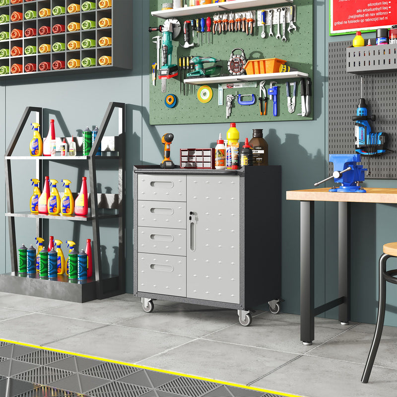 Sturdy Metal Tool Storage Cabinet With Wheels Durable Garage, Office & Home Organizer Steel