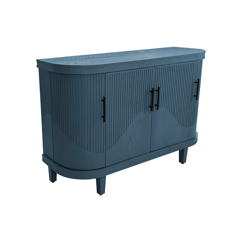 Curved Sideboard Wooden Console Table With 4 Doors And Adjustable Shelves For Living Room - Blue