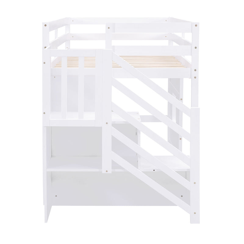 Loft Bed With Storage Staircase, Window & LED Light