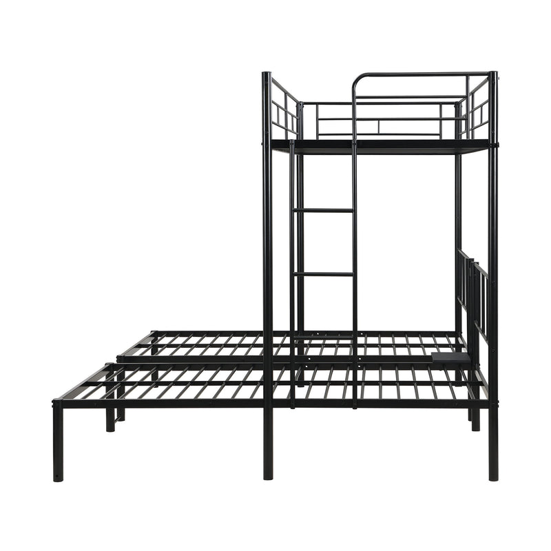 Twin Over Twin Over Twin Triple Bunk Bed With Safety Rails And Storage Shelf - Black