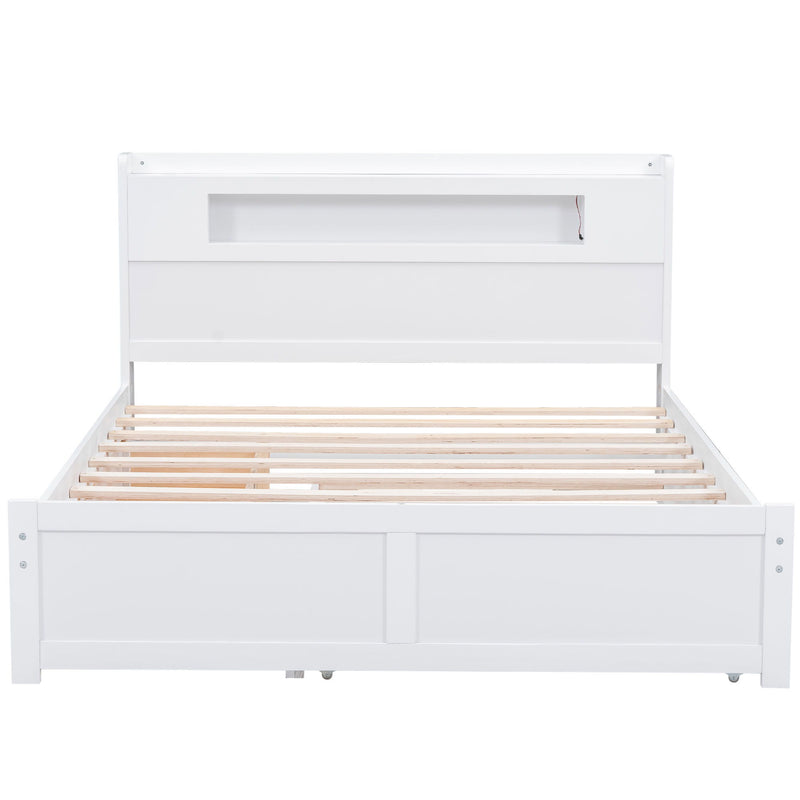 Storage Platform Bed With LED Lights, 2 Drawers And Trundle