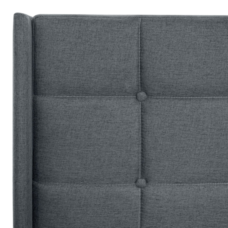 Queen Size Upholstered Platform Bed Frame With Button Tufted Linen Fabric Headboard - Dark Gray