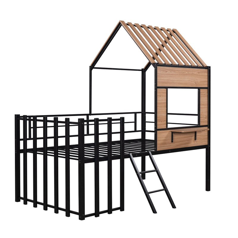 Loft Bed With Roof, Window, Guardrail, Ladder