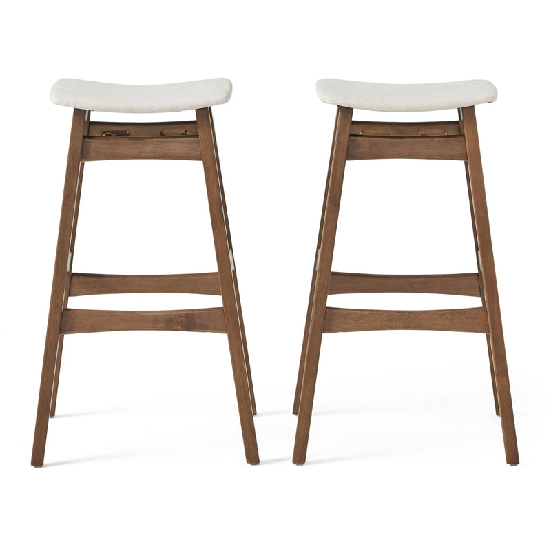 Mid Century Modern Bar Stool Set With Upholstered Seating