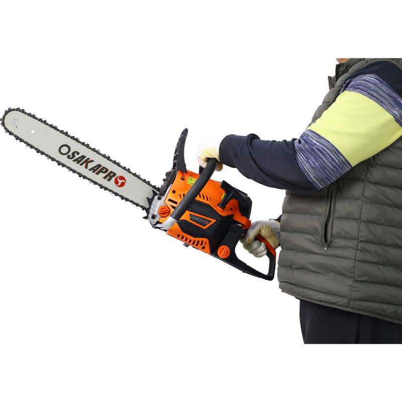 62Cc Gas Powered Chainsaw 20" 2 Cycle Petrol Handheld Chain Saw Epa Compliant Aluminium - Orange