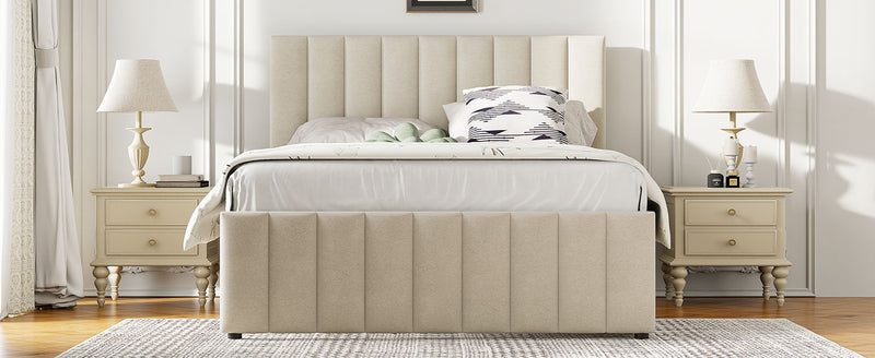 Upholstered Platform Bed With Twin Size Trundle And 3 Drawers