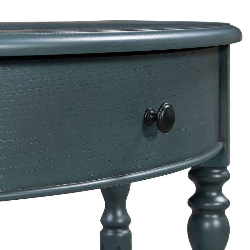 Half Moon Console Table With Drawer & Shelf