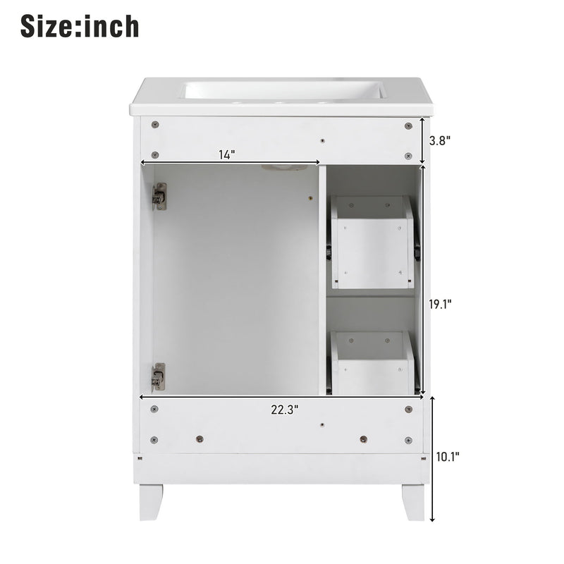 Transitional Style Bathroom Vanity Cabinet With Ceramic Sink