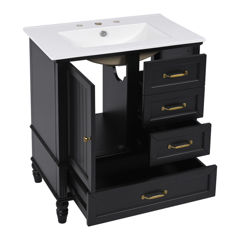 30" Bathroom Vanity With Sink, 3 Drawers, Adjustable Feet
