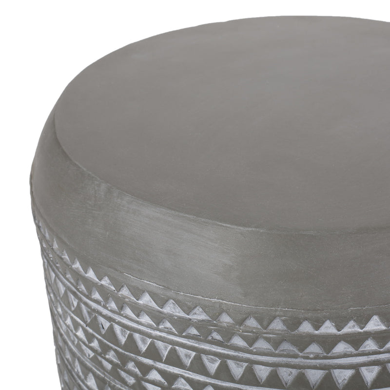 Outdoor Side Table With Cylindrical Shape - Light Gray / White