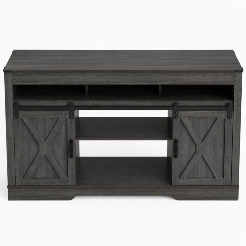 Farmhouse TV Stand With Sliding Barn Doors & Adjustable Storage
