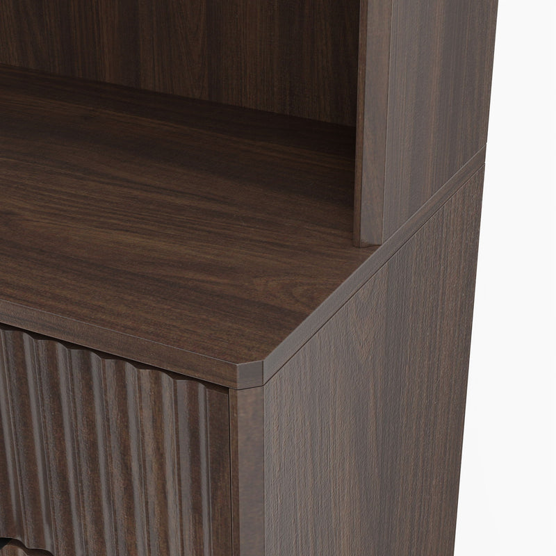 Tall Narrow Fluted Storage Cabinet With Trash Bin Compartment For Kitchen (Trash Can Not Included)