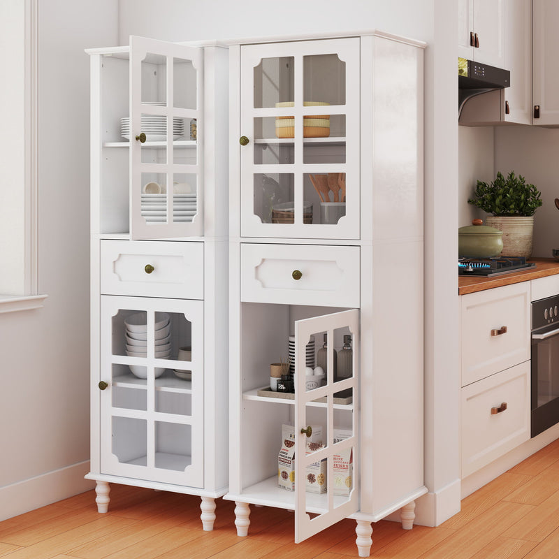 Storage Cabinet, Freestanding Curio Cabinet With Grid Doors & Drawer, Pantry Display Cabinet For Kitchen