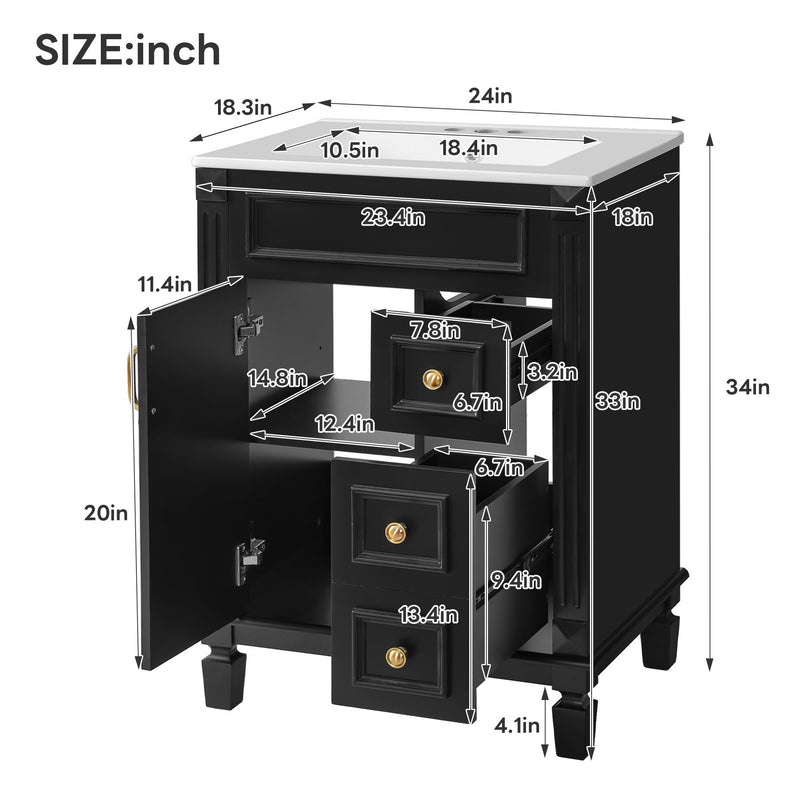 Bathroom Vanity With Sink, Compact Cabinet & 2 Drawers And Adjustable Shelf