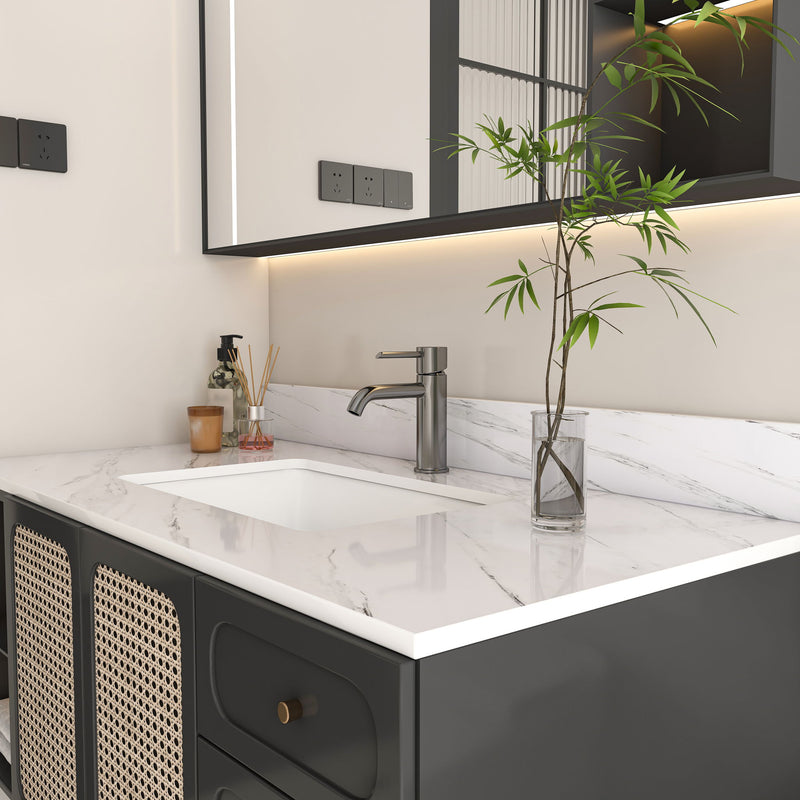 Bianco Carrara Venato Marble Vanity Top With Pre Drilled Faucet Hole And Undermount Sink