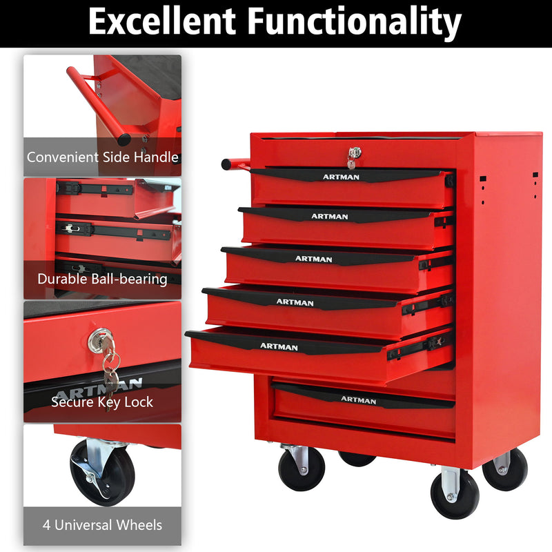 Rolling Metal Tool Chest With Drawers, Steel Storage Cabinet With Ball Bearing Slides