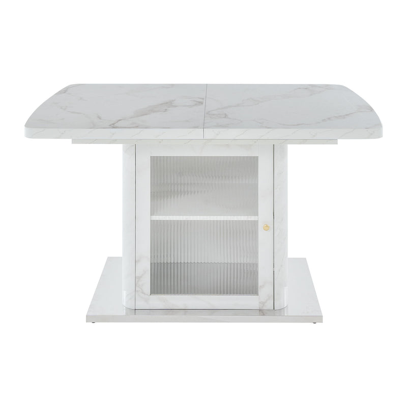 Modern Rectangle Dining Table With Stretchable Top, Storage Cabinet