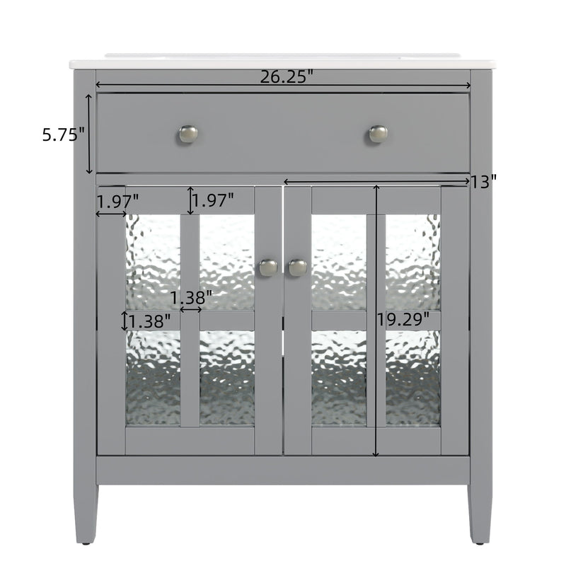 Bathroom Vanity With Ceramic Sink, Adjustable Shelf & Tip Out Tray
