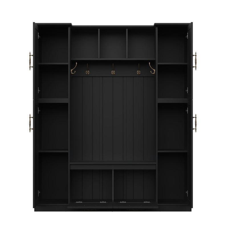 Hall Tree With 4 Side Cabinets