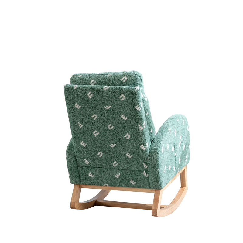 Modern Accent Rocker Armchair With Side Pocket, Upholstered High Back