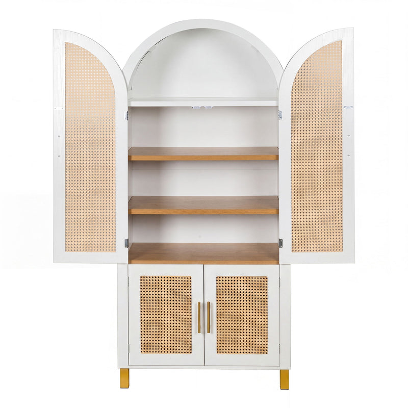 Tall Arched Cabinet With Rattan Doors & Adjustable Shelves