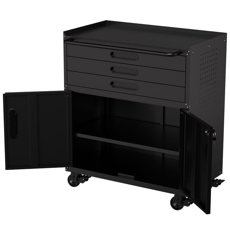 Rolling Tool Cabinet Heavy Duty Garage Storage With Lockable Doors & Drawers