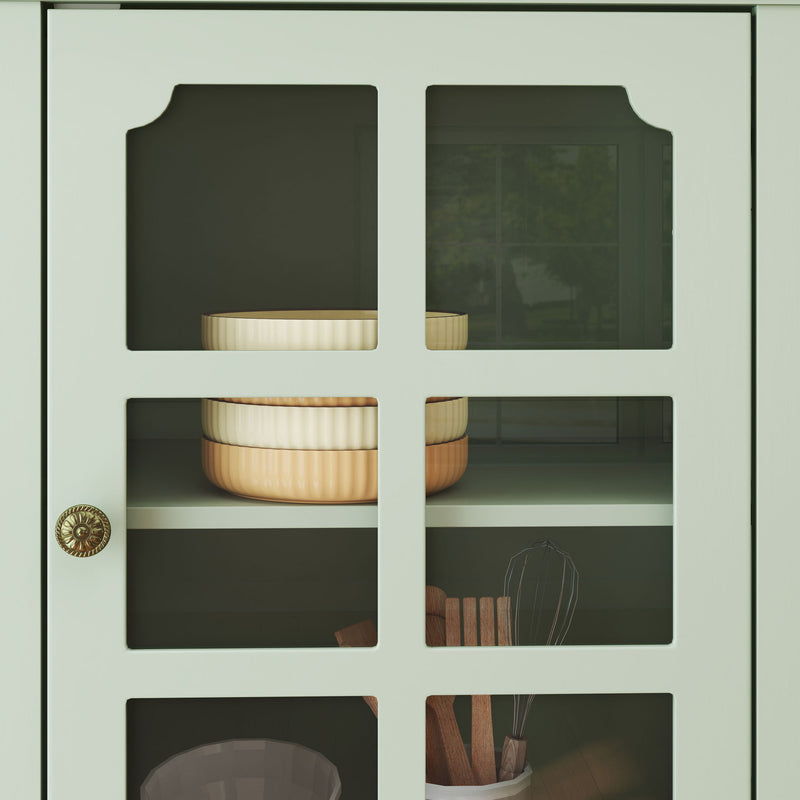Storage Cabinet, Freestanding Curio Cabinet With Grid Doors & Drawer, Pantry Display Cabinet For Kitchen
