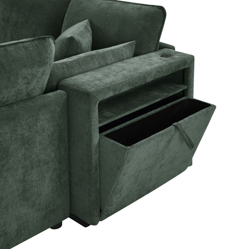 Modern Sectional Sofa U-Shaped With Movable Ottoman Storage Armrests And USB Ports