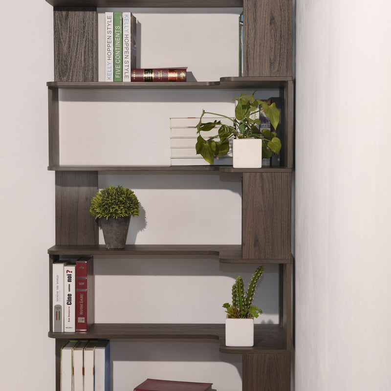 Freestanding Corner Bookshelf For Living Room - Dark Brown