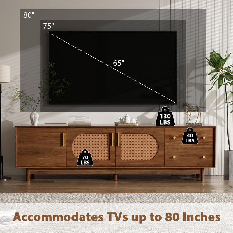 70" TV Stand With Beveled Edge Design - Brown